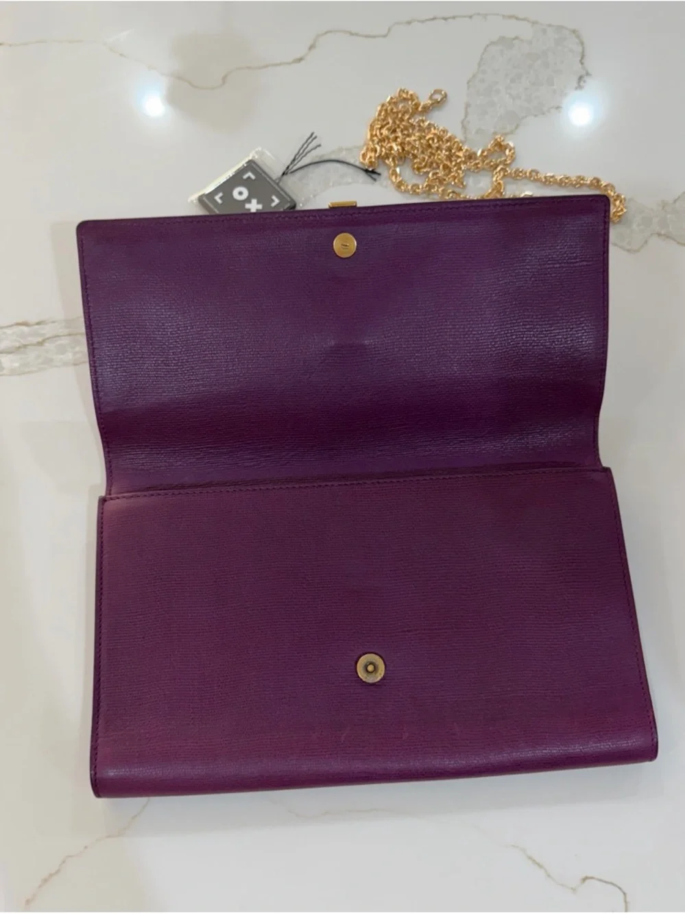 Yves Saint Laurent Plum Leather Clutch with Gold Y Accent - Picture 6 of 7